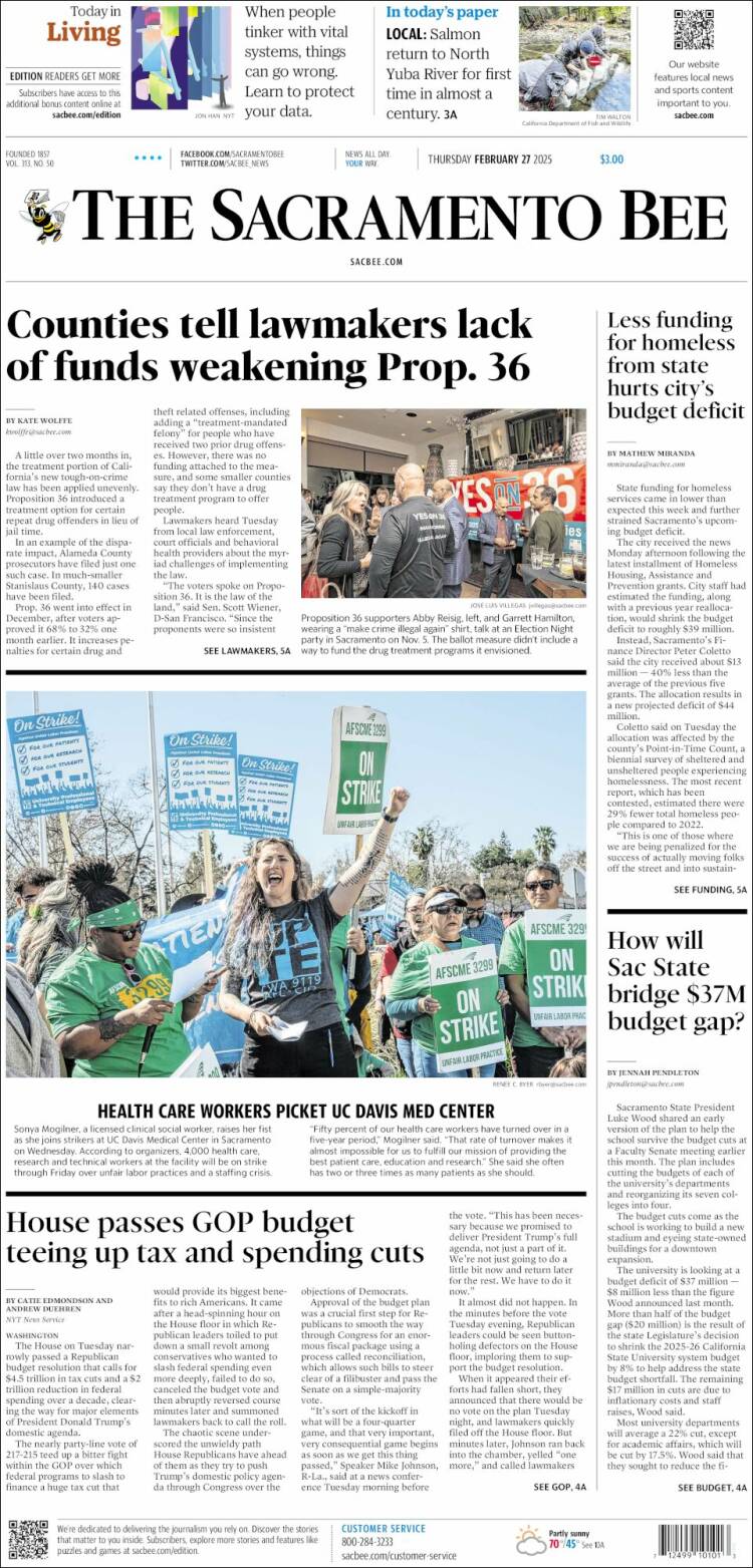 Portada de The Sacramento Bee (USA)