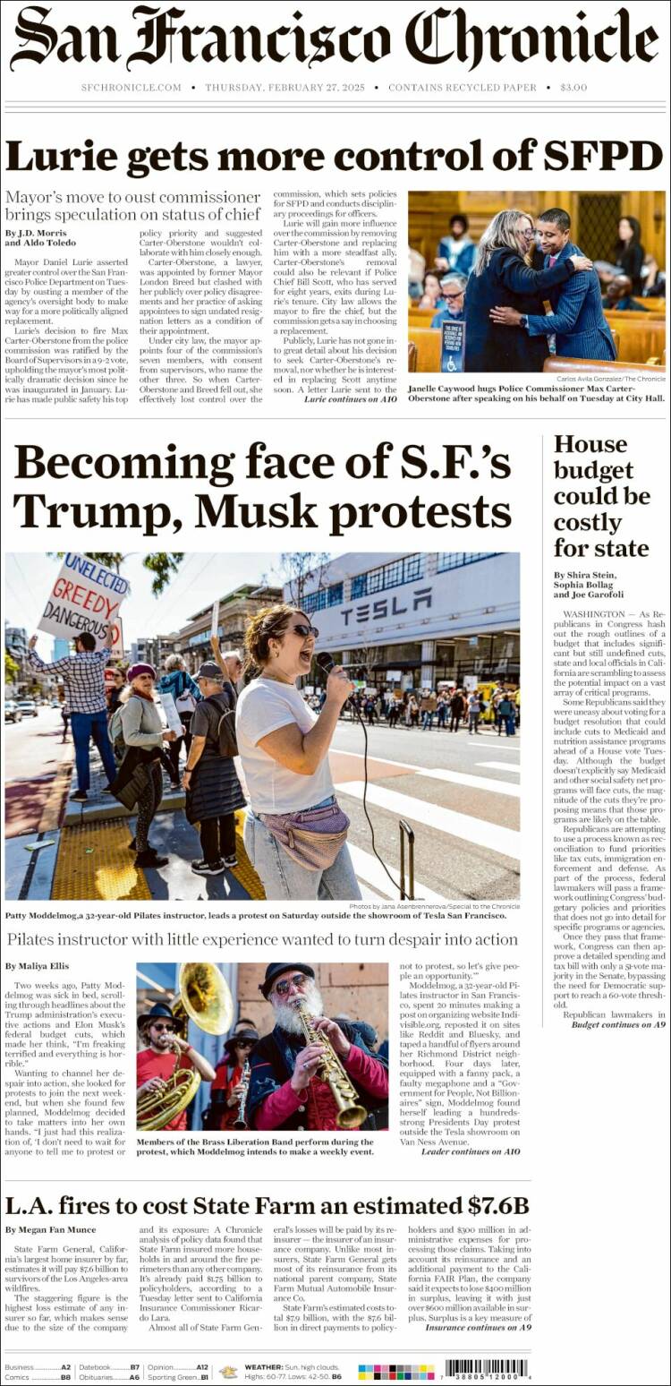 Portada de San Francisco Chronicle (USA)
