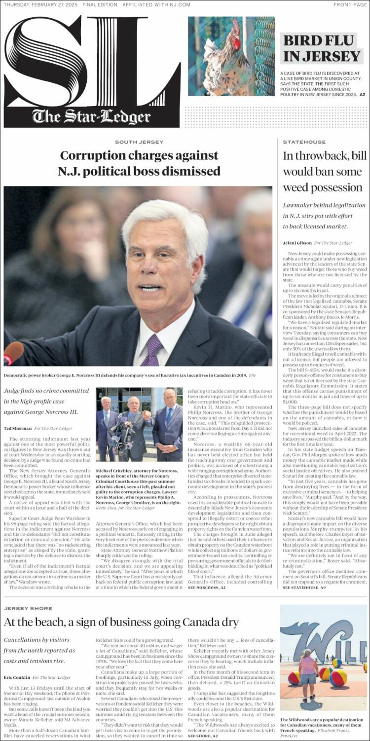 Portada de Star-Ledger (USA)