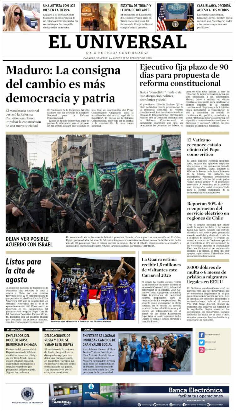 Portada de Universal (Venezuela)