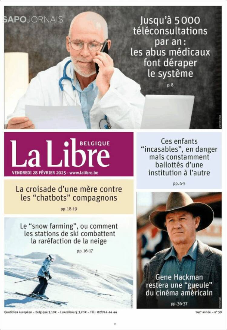 Portada de La Libre.be (B&eacute;lgica)