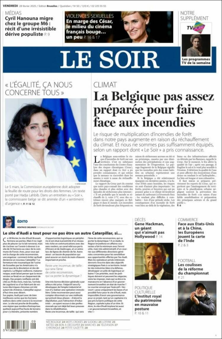 Portada de Le Soir (B&eacute;lgica)