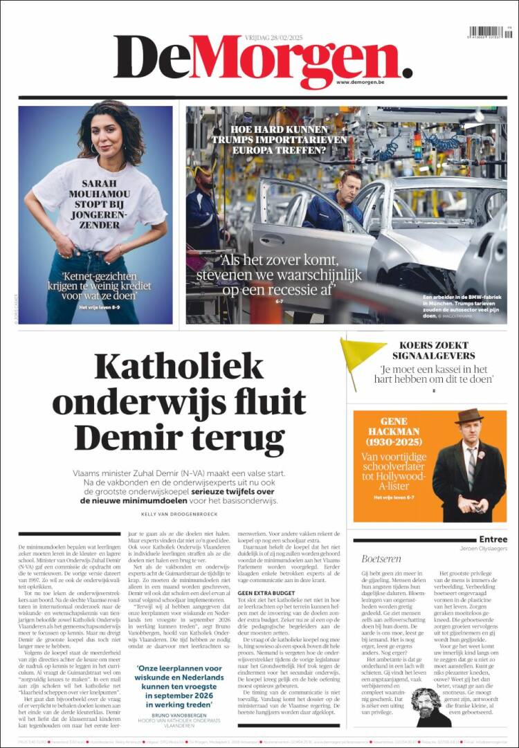 Portada de De Morgen (B&eacute;lgica)