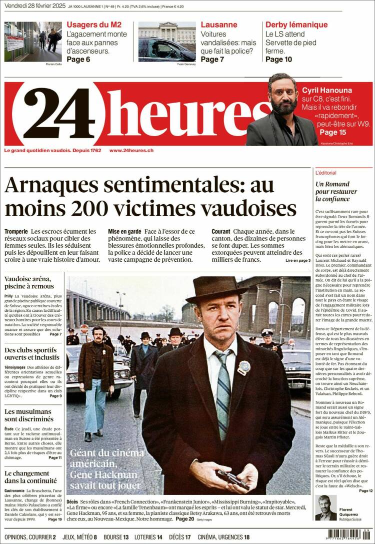 Portada de 24 Heures (Suiza)