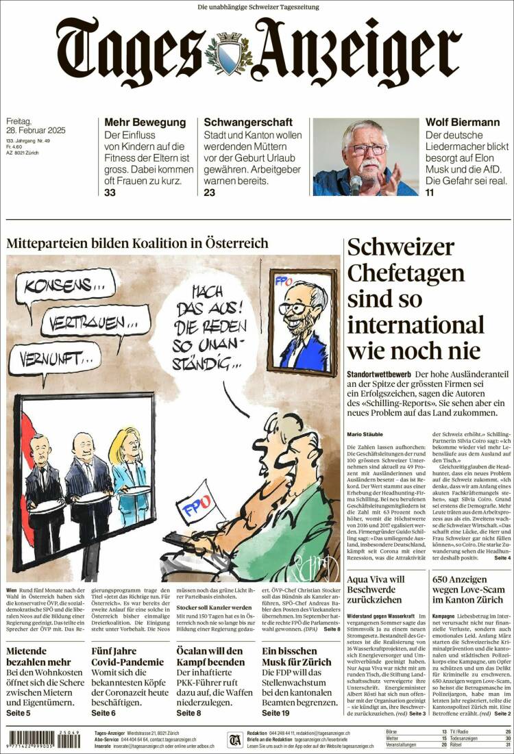 Portada de Tages-Anzeiger (Suiza)