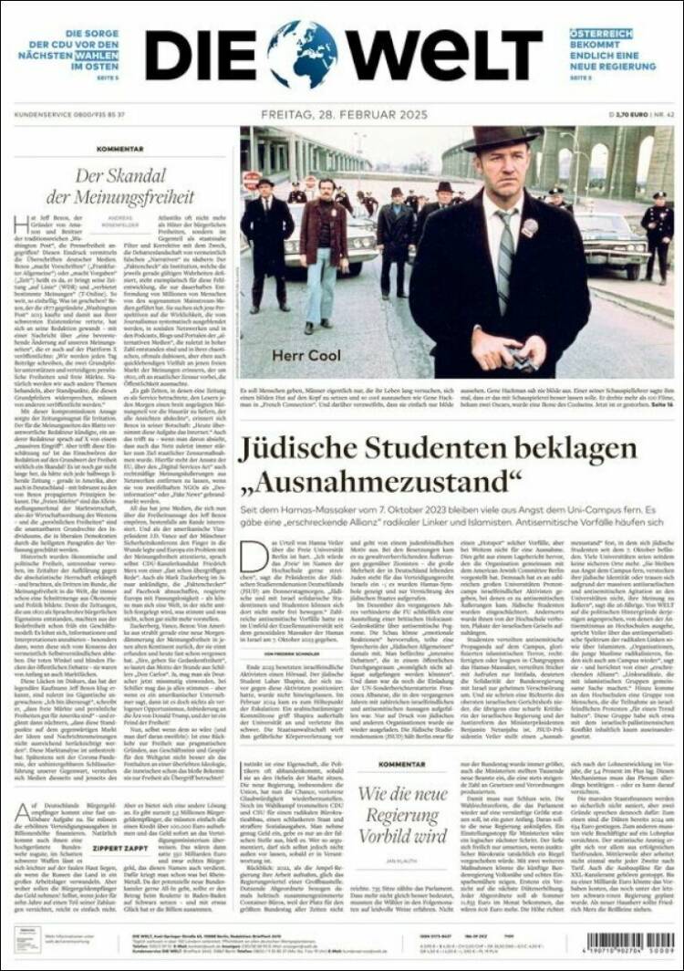 Portada de Die Welt (Alemania)