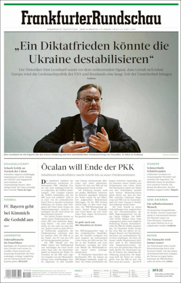 Portada de Frankfurter Rundschau (Alemania)