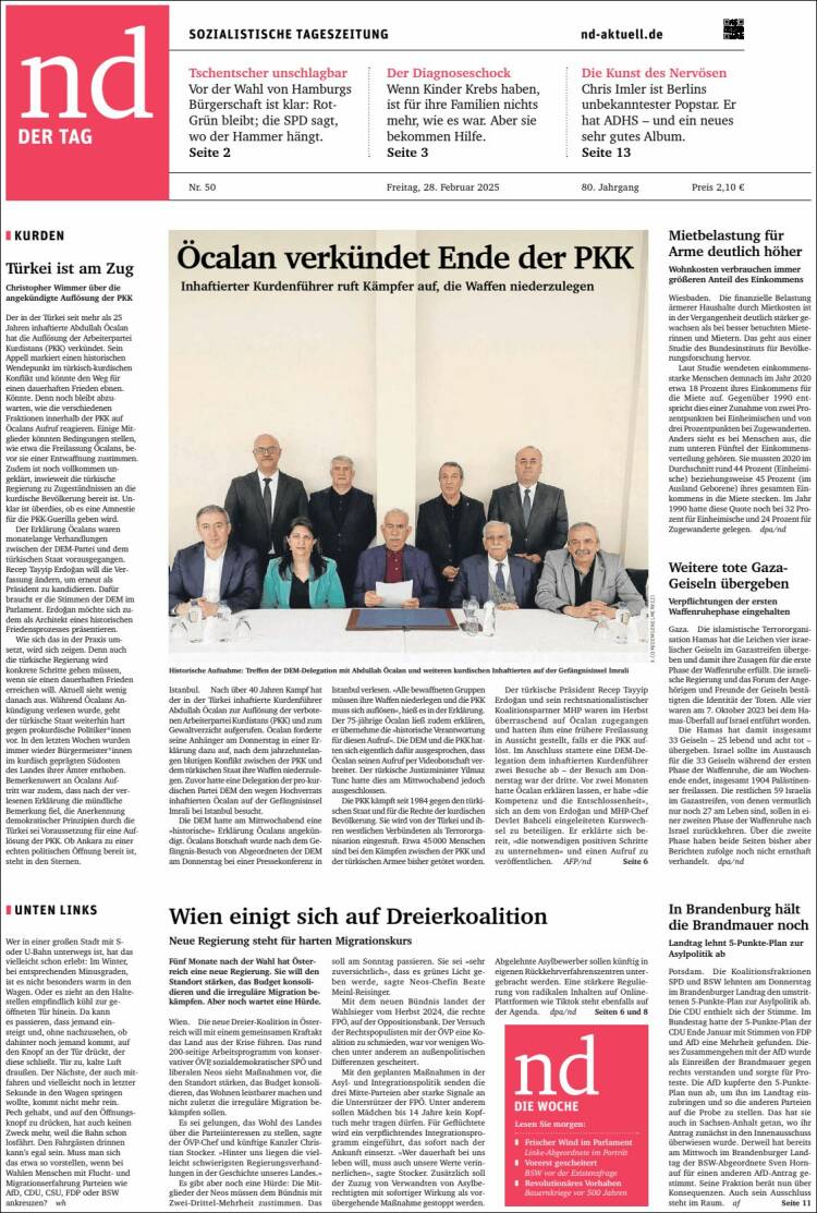 Portada de Neues Deutschland (Alemania)