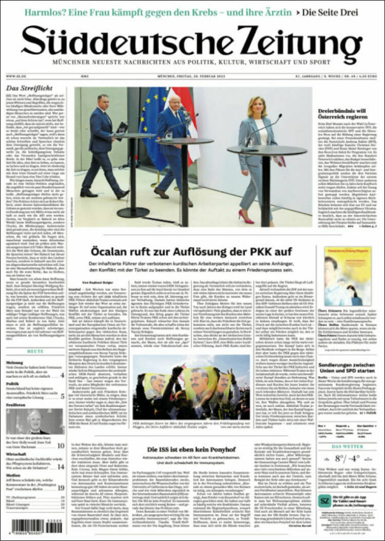Portada de Sueddeutsche (Alemania)