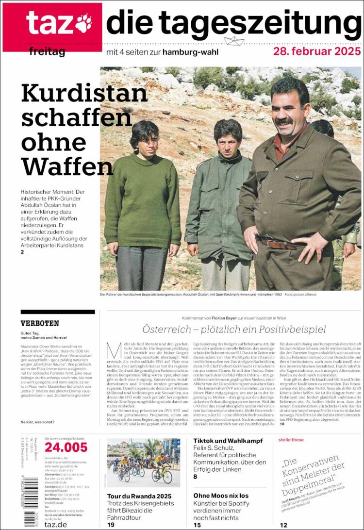 Portada de Die Tageszeitung (Alemania)