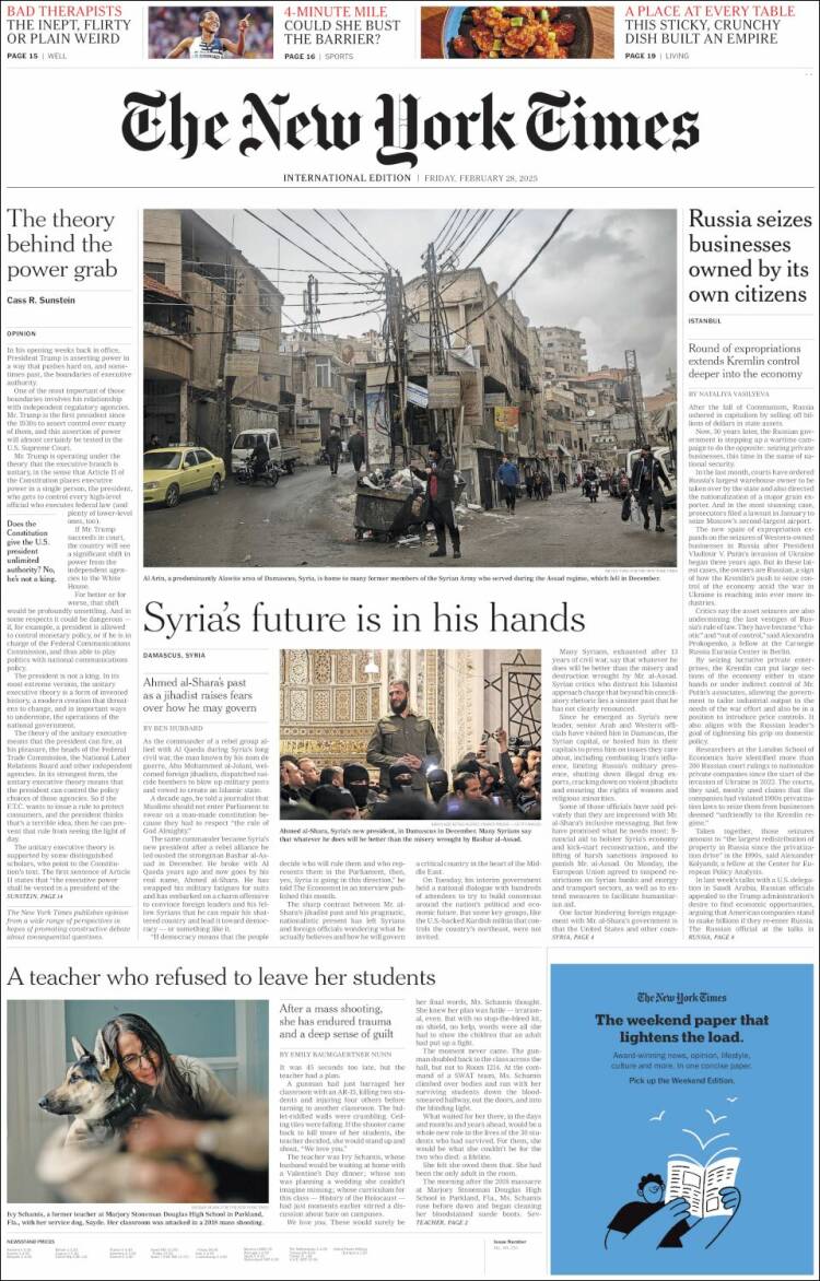 Portada de International New York Times (Europa)