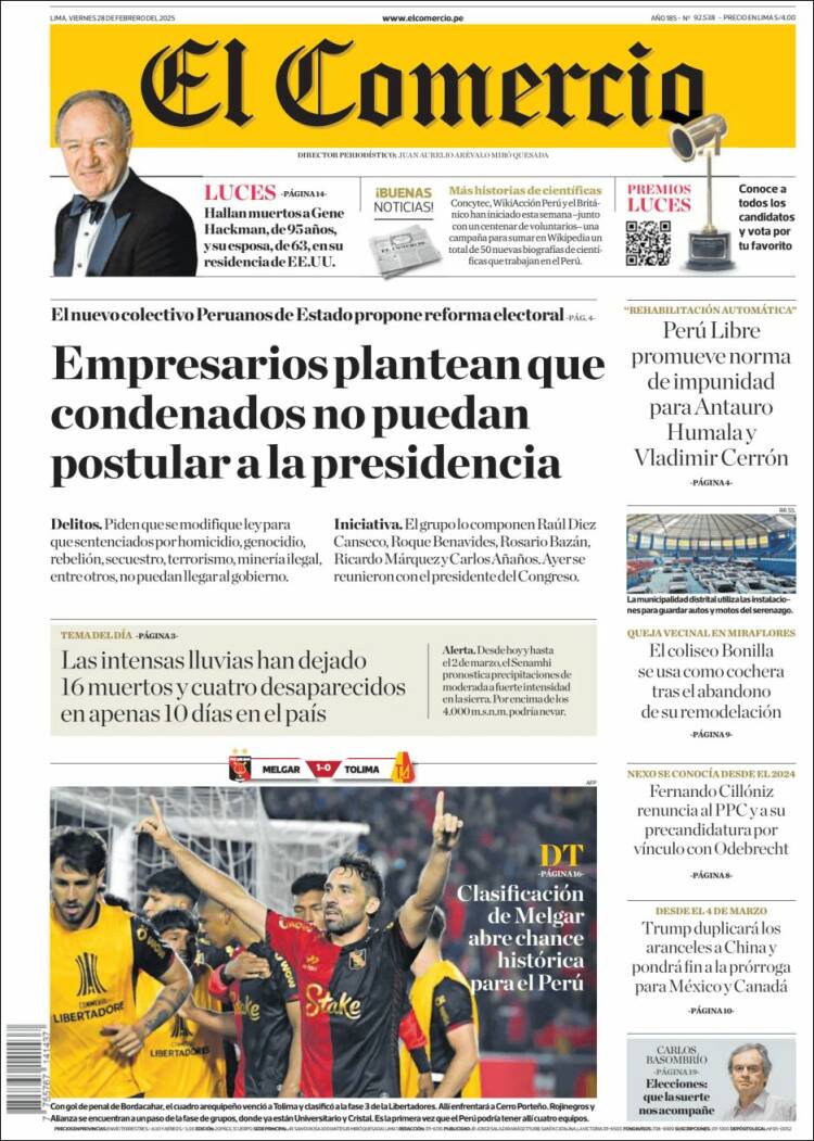 Portada de El Comercio (Per&uacute;)