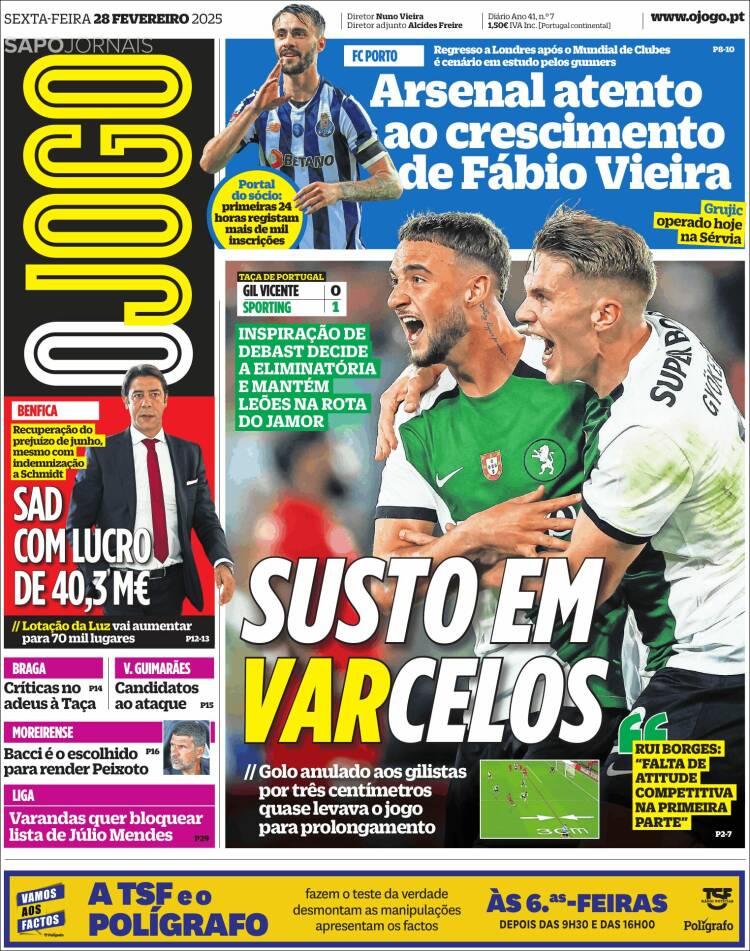 Portada de O Jogo (Portugal)