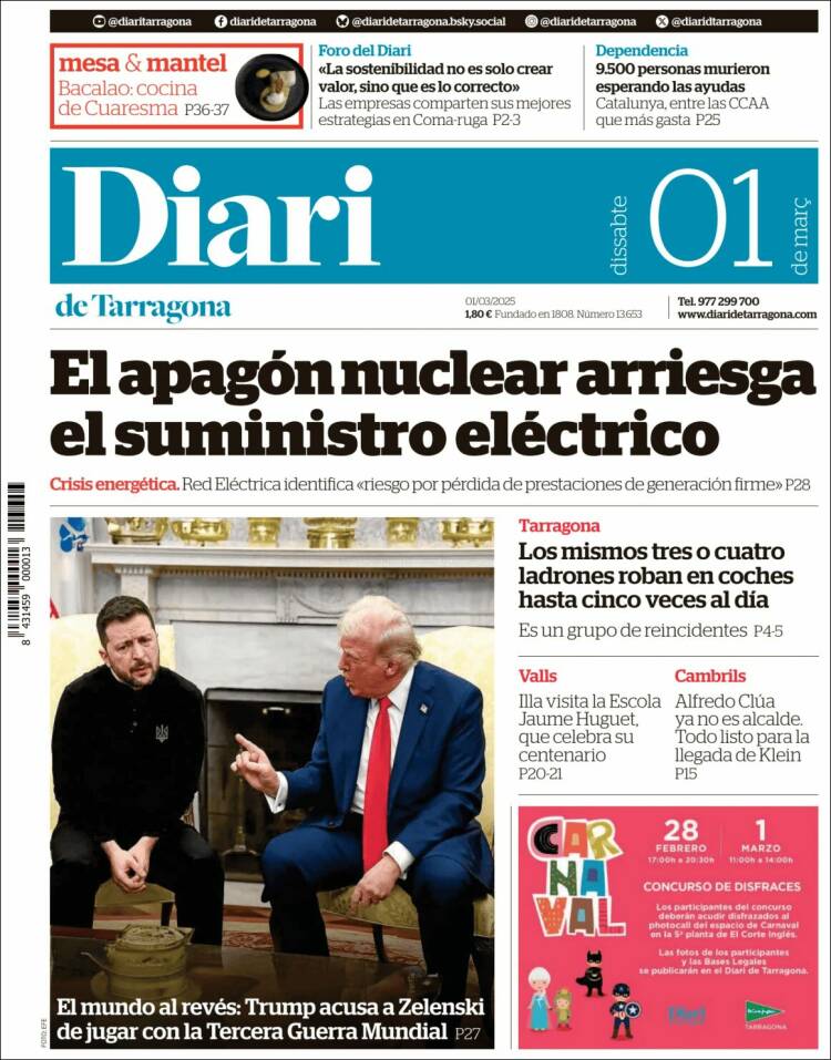 Portada de Diari de Tarragona (España)