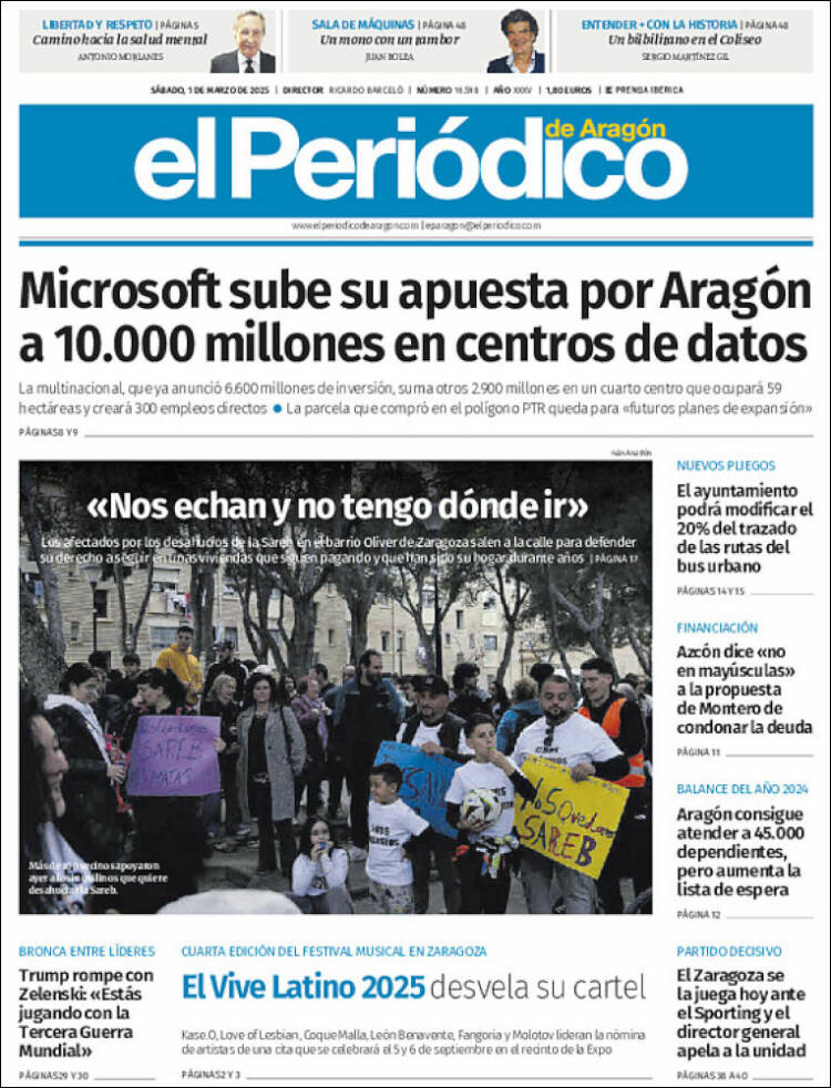 Portada de El Periódico de Aragón (España)