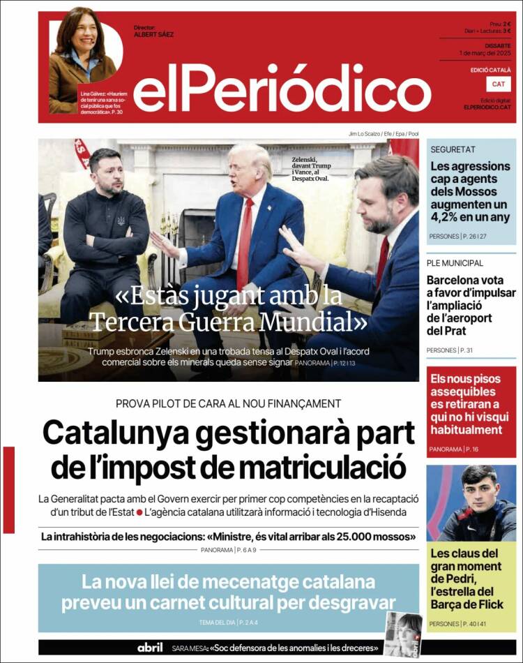 Portada de El Periódico de Catalunya (España)