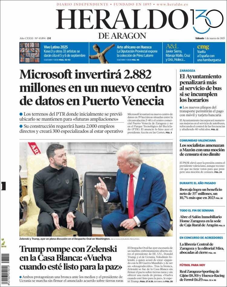 Portada de Heraldo de Aragón (España)