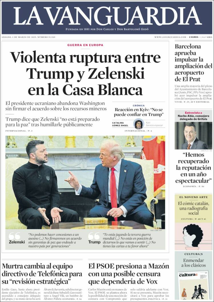 Portada de La Vanguardia (España)