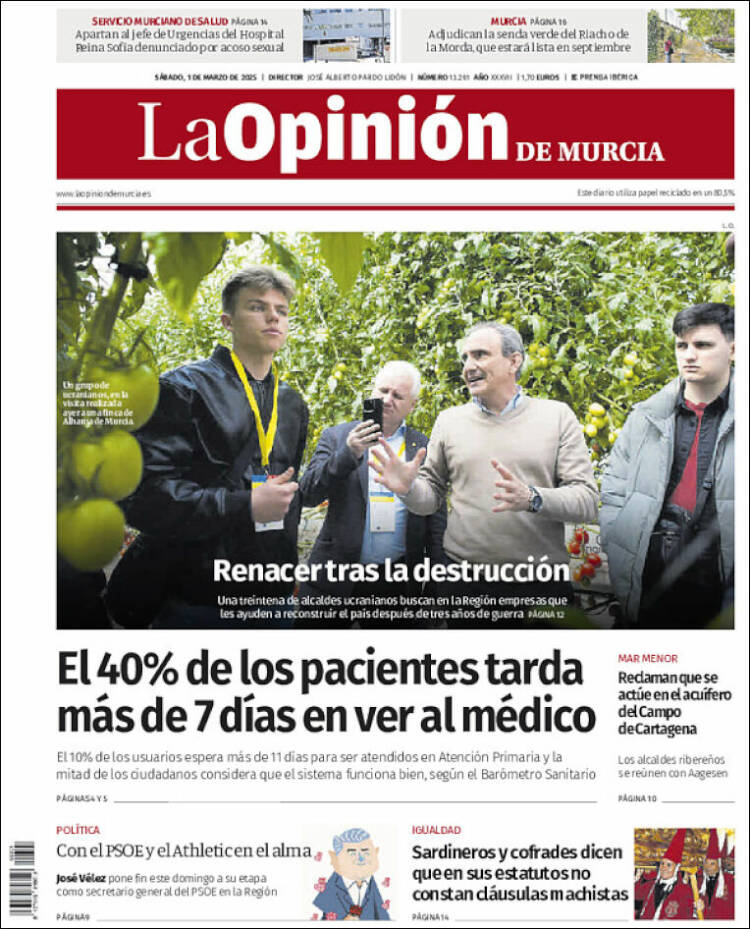 Portada de La Opinión de Murcia (España)