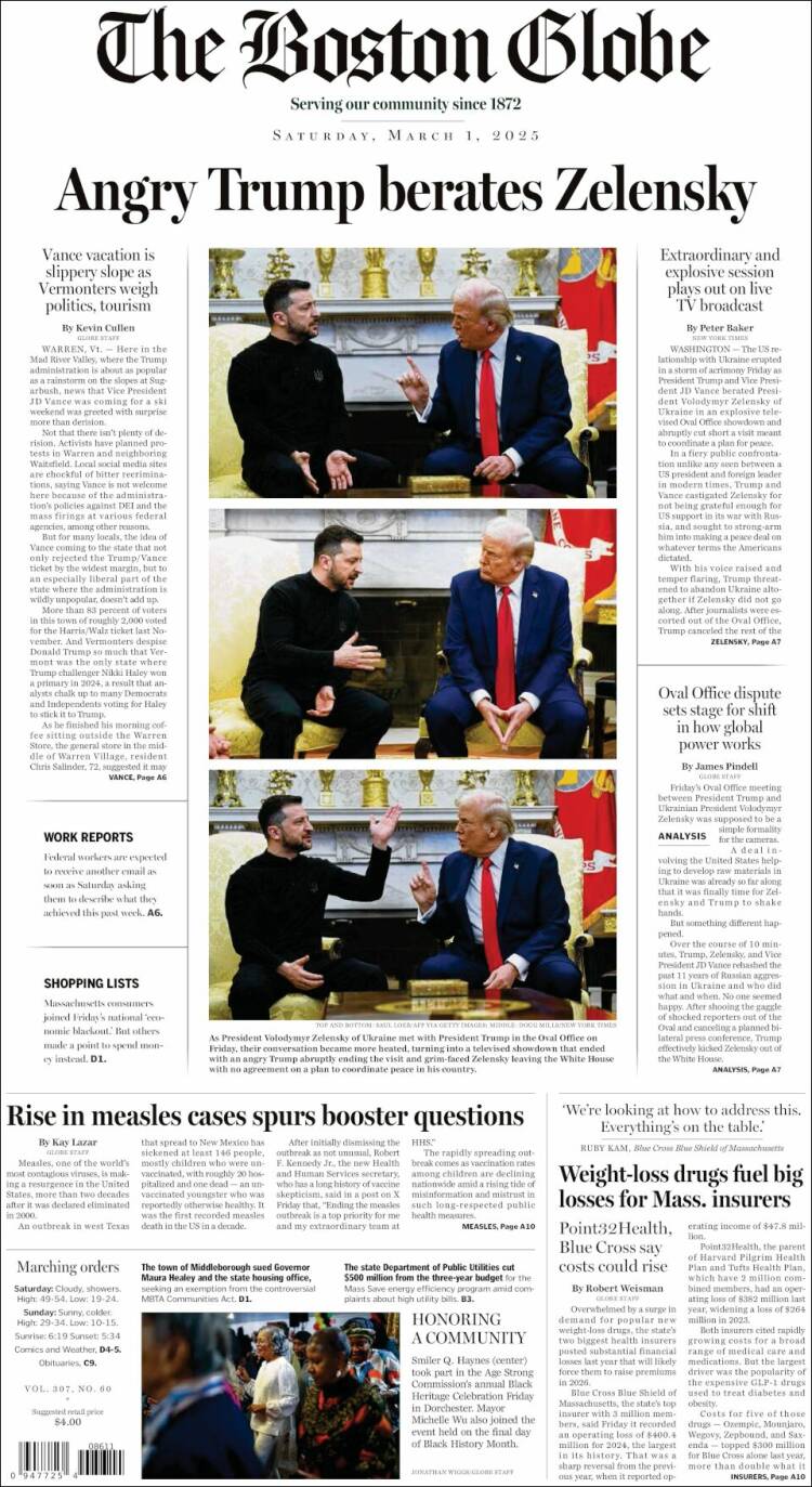 Portada de Boston Globe (USA)