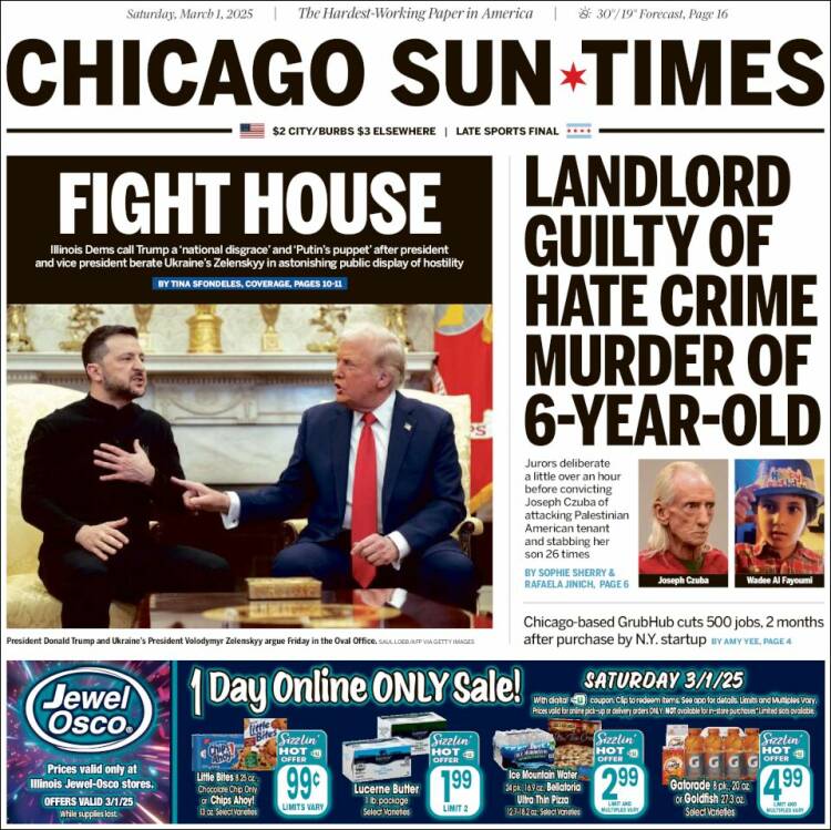 Portada de Chicago Sun-Times (USA)