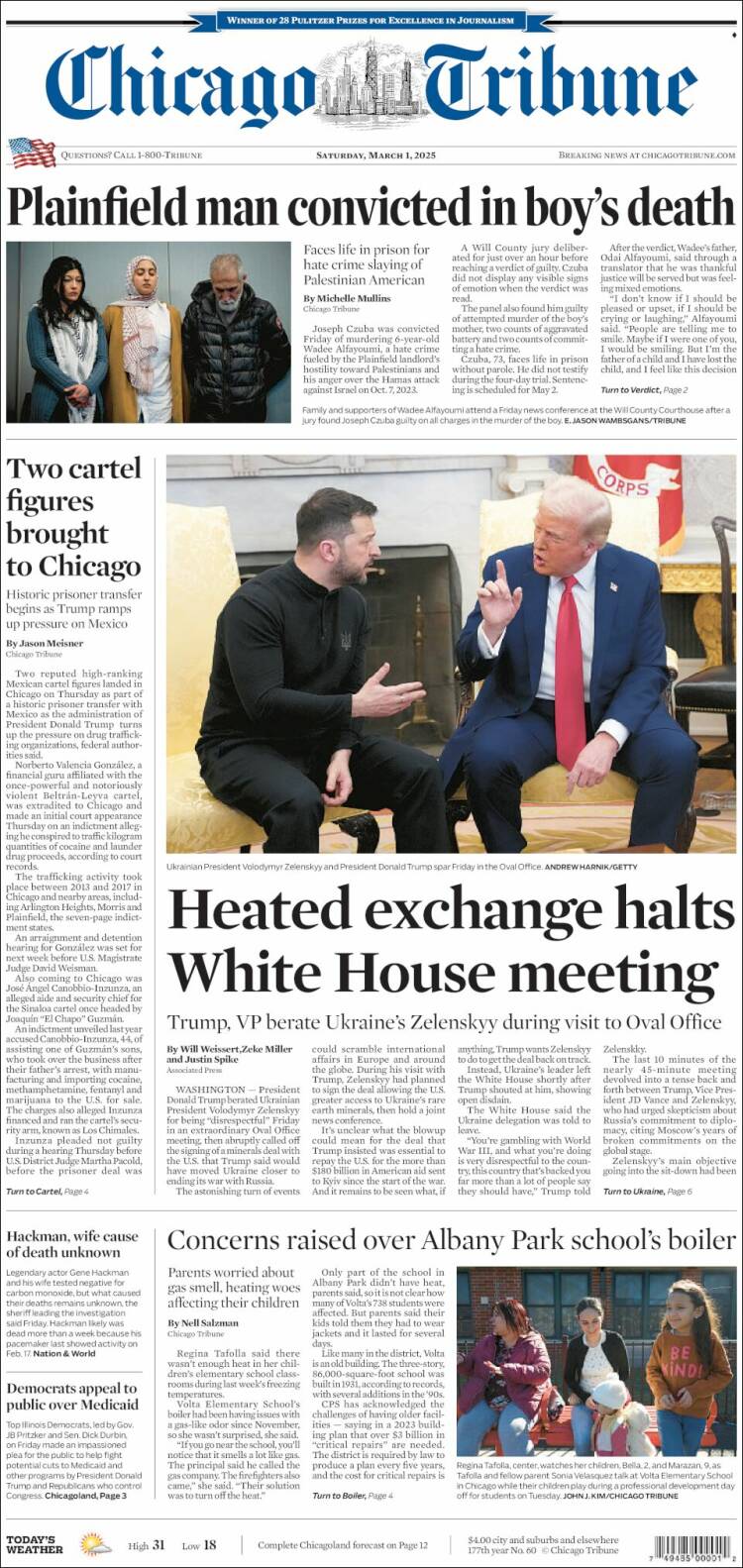 Portada de Chicago Tribune (USA)