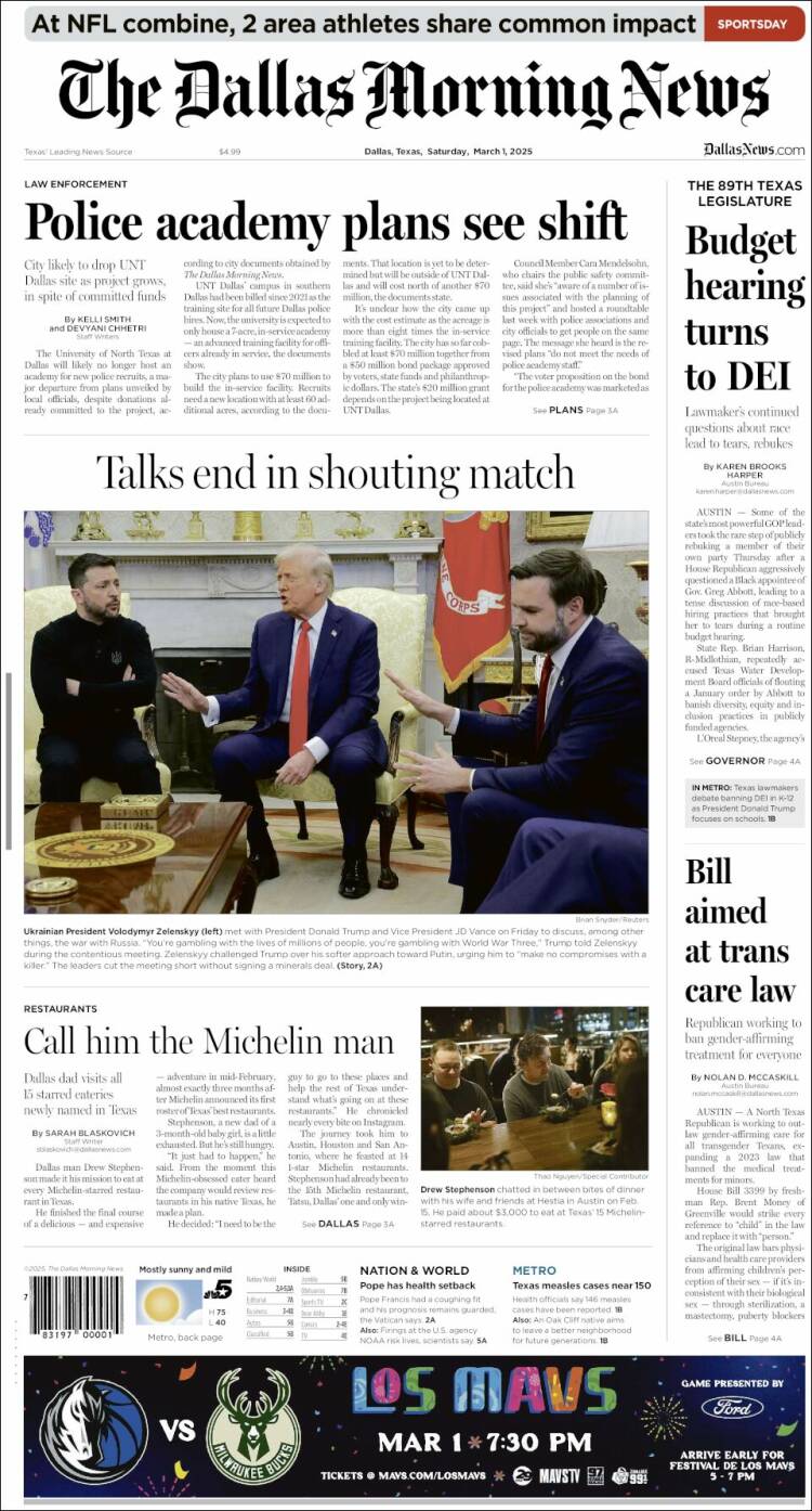 Portada de Dallas Morning News (USA)