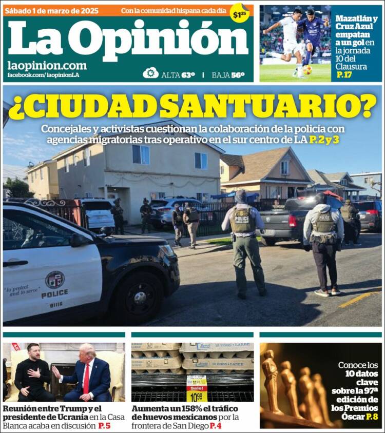 Portada de La Opinión (USA)