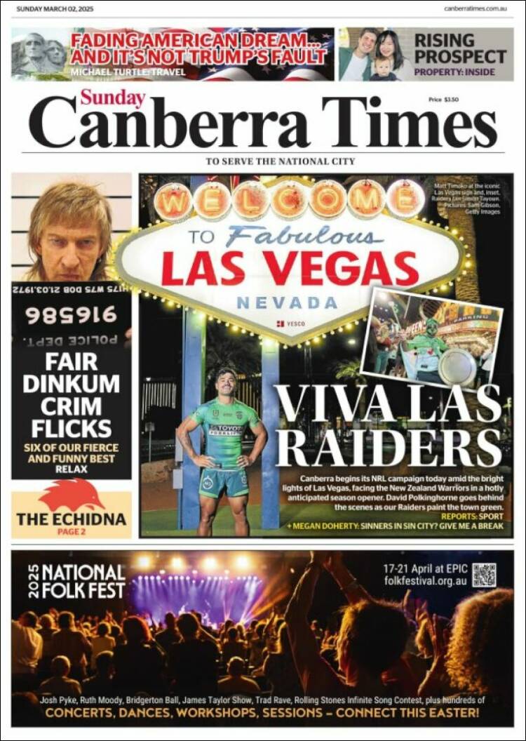 Portada de The Canberra Times (Australia)