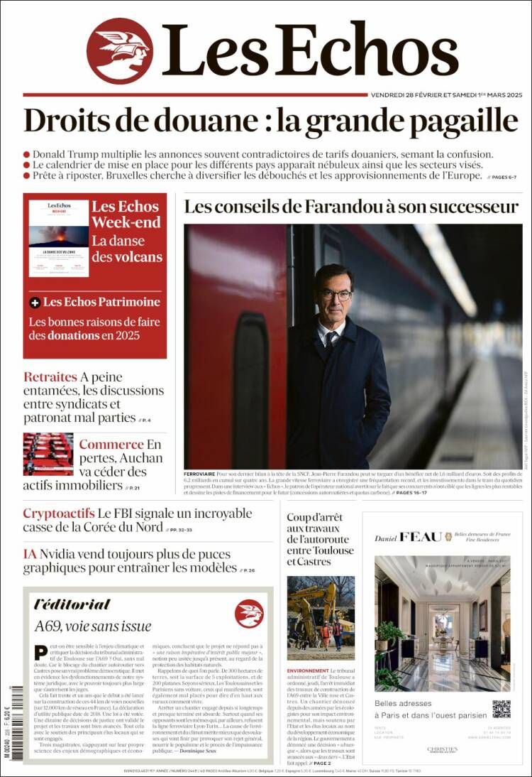 Portada de Les Echos (Francia)