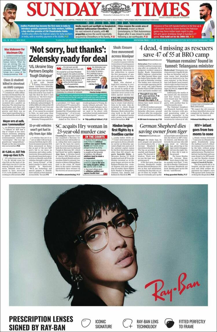 Portada de The Times of India (India)