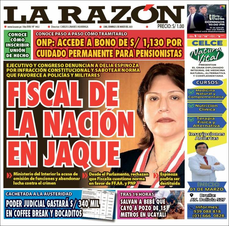 Portada de La Razón (Per&uacute;)