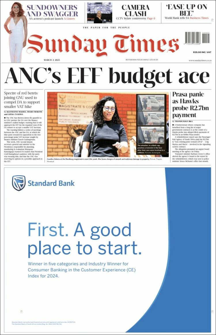 Portada de The Times (Sud&aacute;frica)