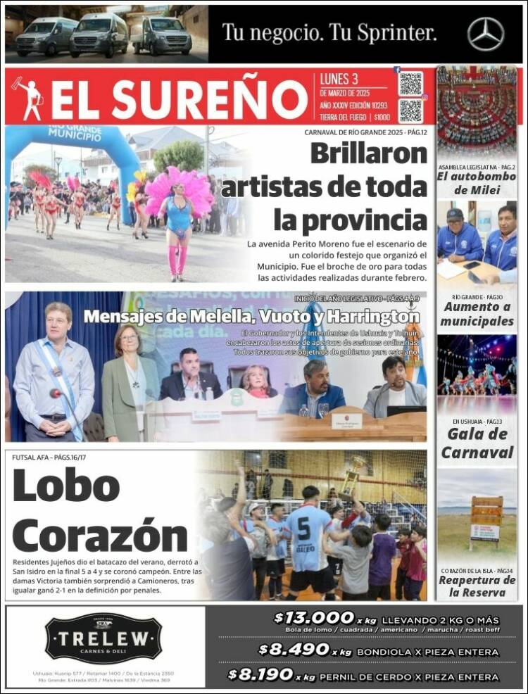 Portada de Diario El Sureño (Argentina)