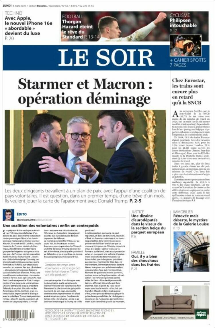 Portada de Le Soir (B&eacute;lgica)