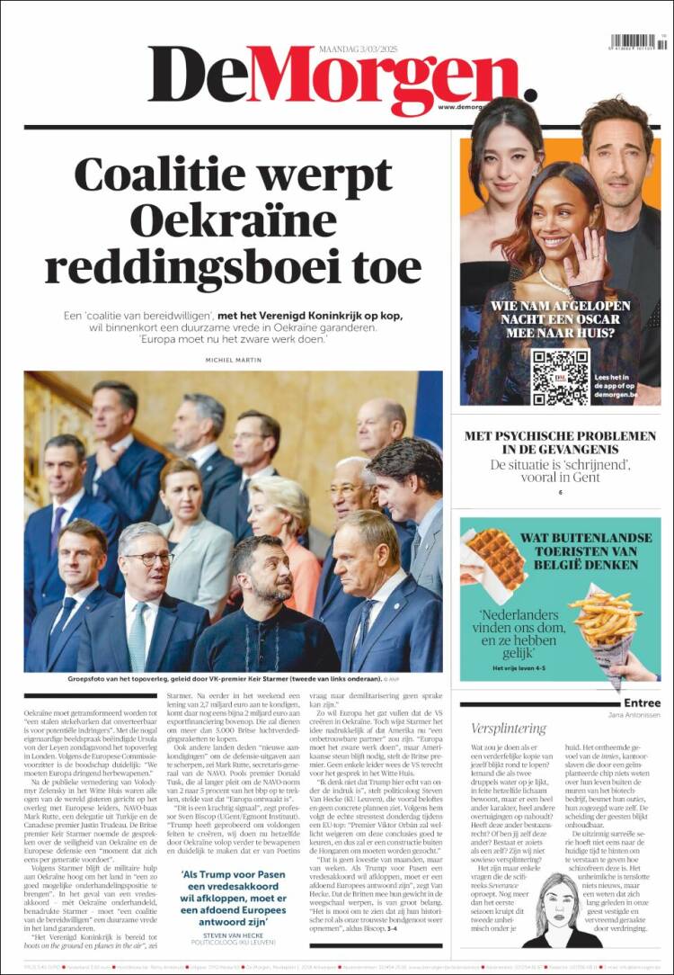 Portada de De Morgen (B&eacute;lgica)