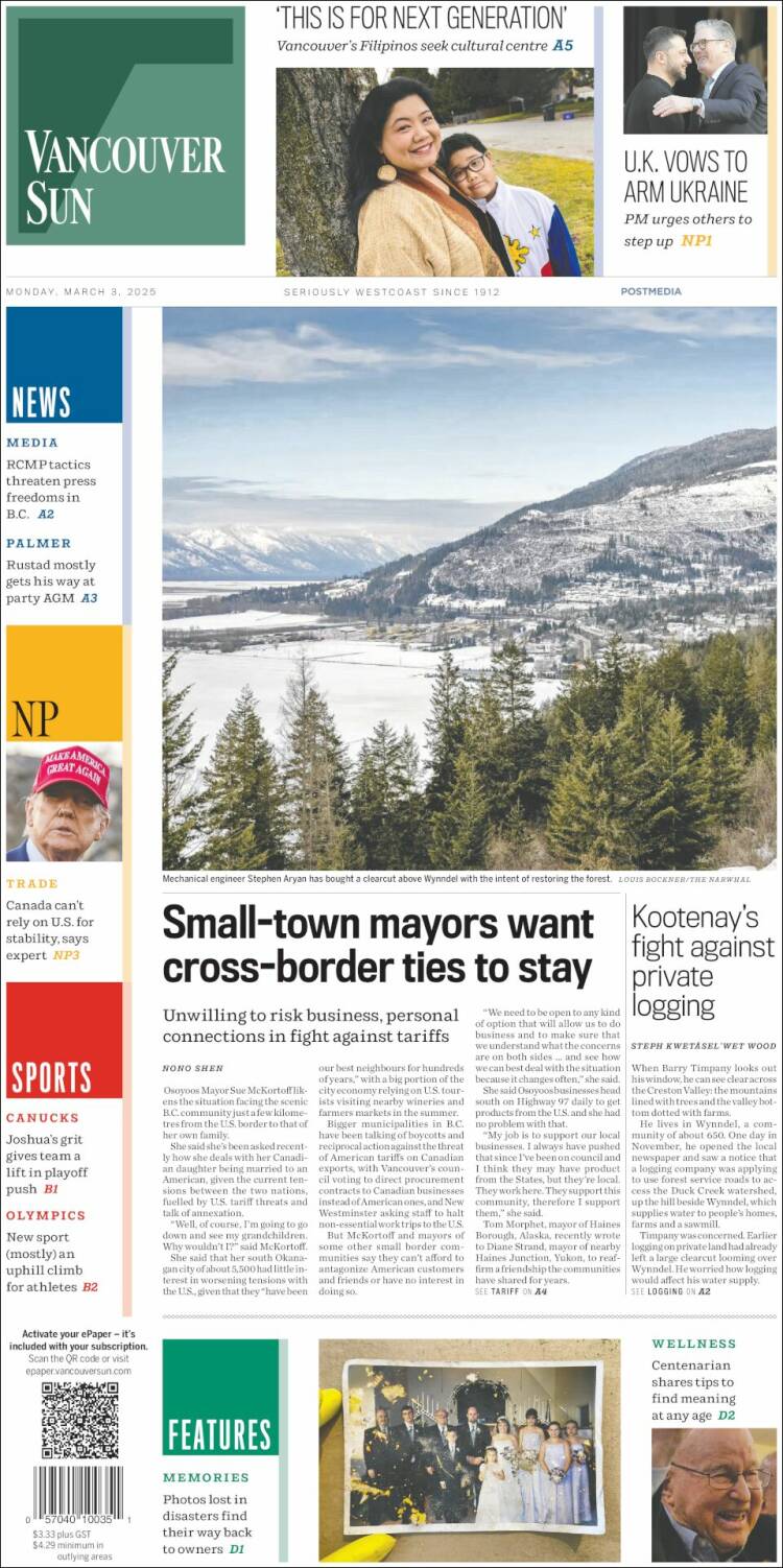 Portada de The Vancouver Sun (Canadá)