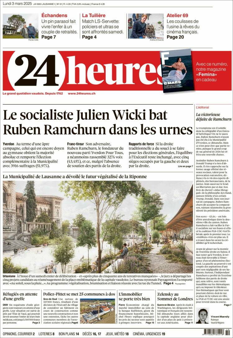 Portada de 24 Heures (Suiza)