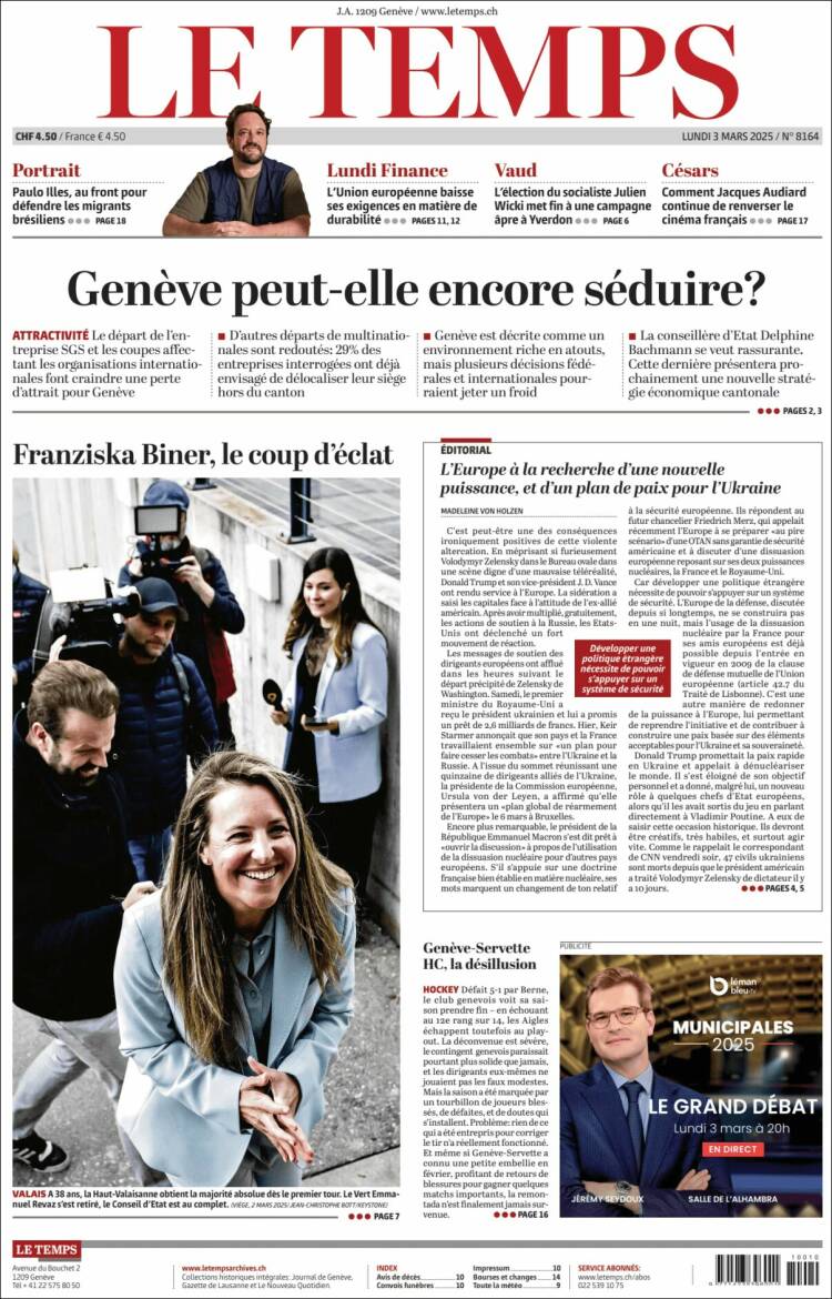 Portada de Le Matin (Suiza)