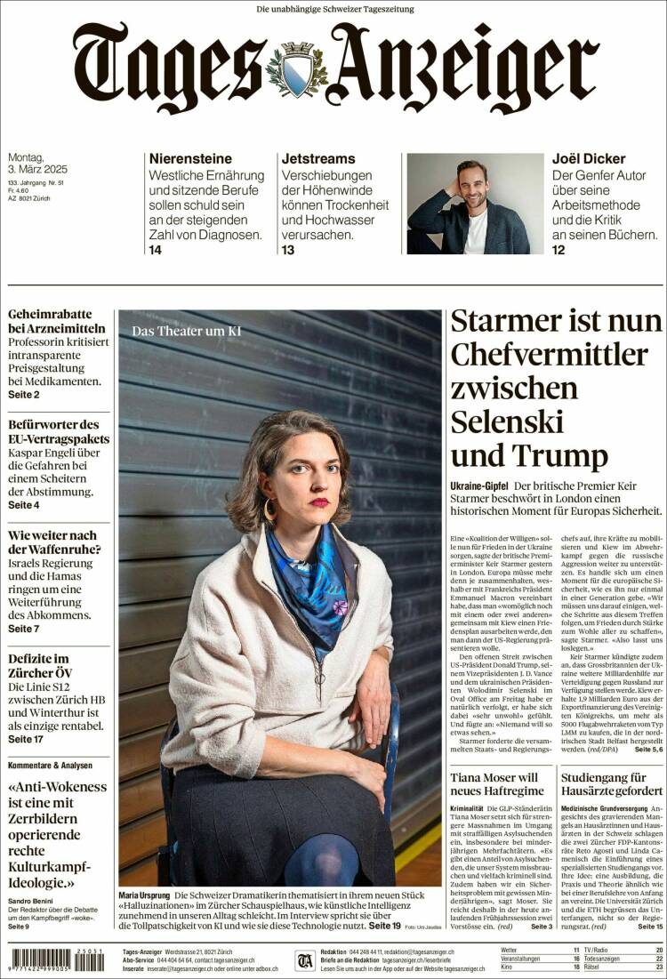 Portada de Tages-Anzeiger (Suiza)