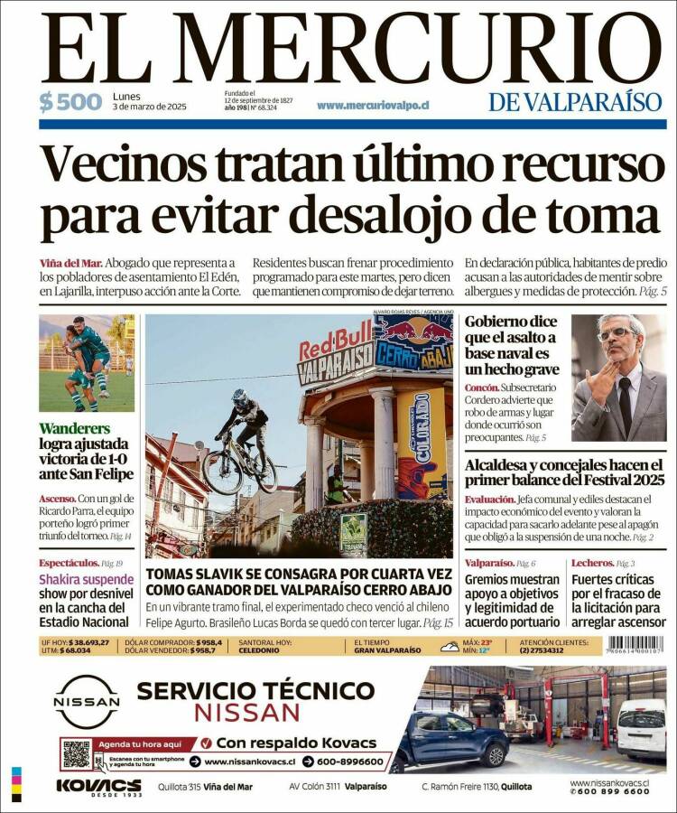 Portada de Mercurio de Valparaiso (Chile)