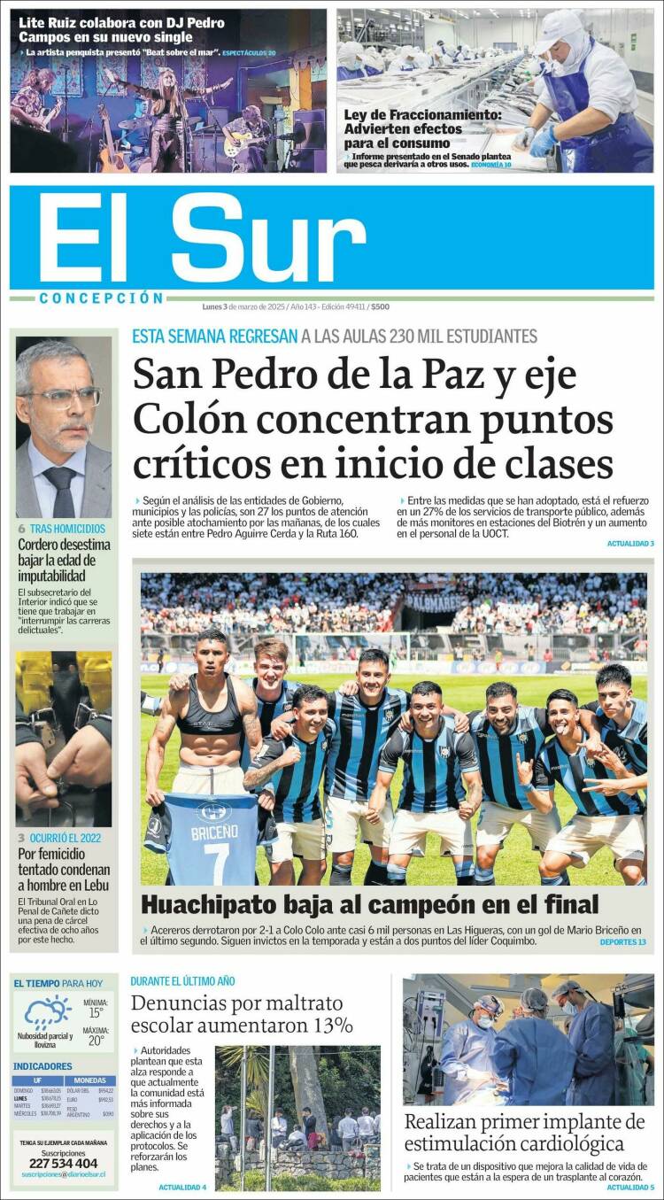 Portada de El Sur (Chile)