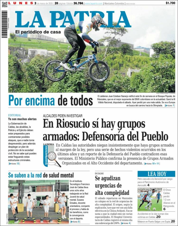 Portada de La Patria (Colombia)