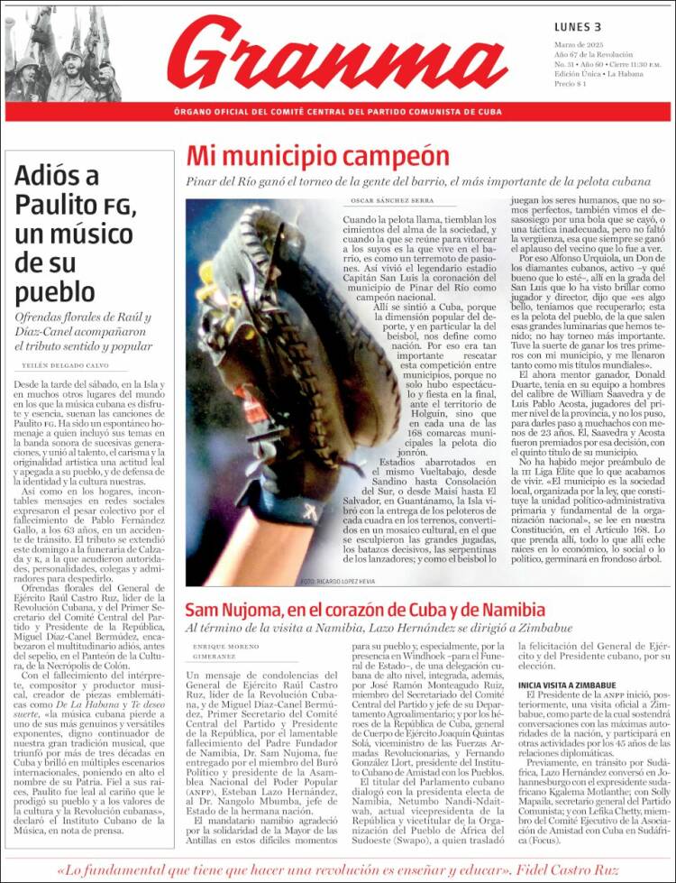 Portada de Granma (Cuba)