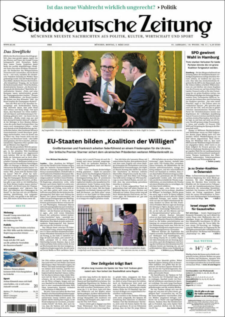 Portada de Sueddeutsche (Alemania)