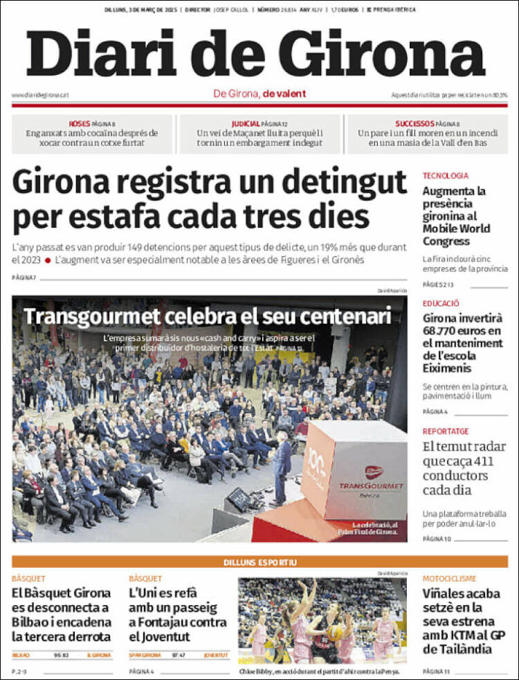 Portada de Diari de Girona (España)