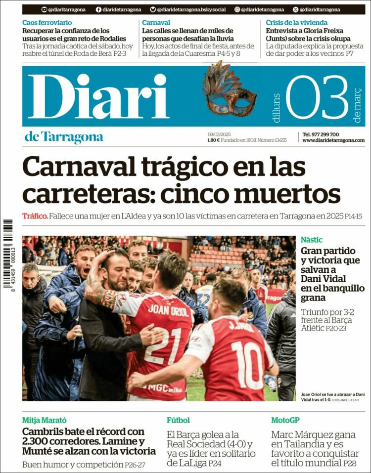 Portada de Diari de Tarragona (España)