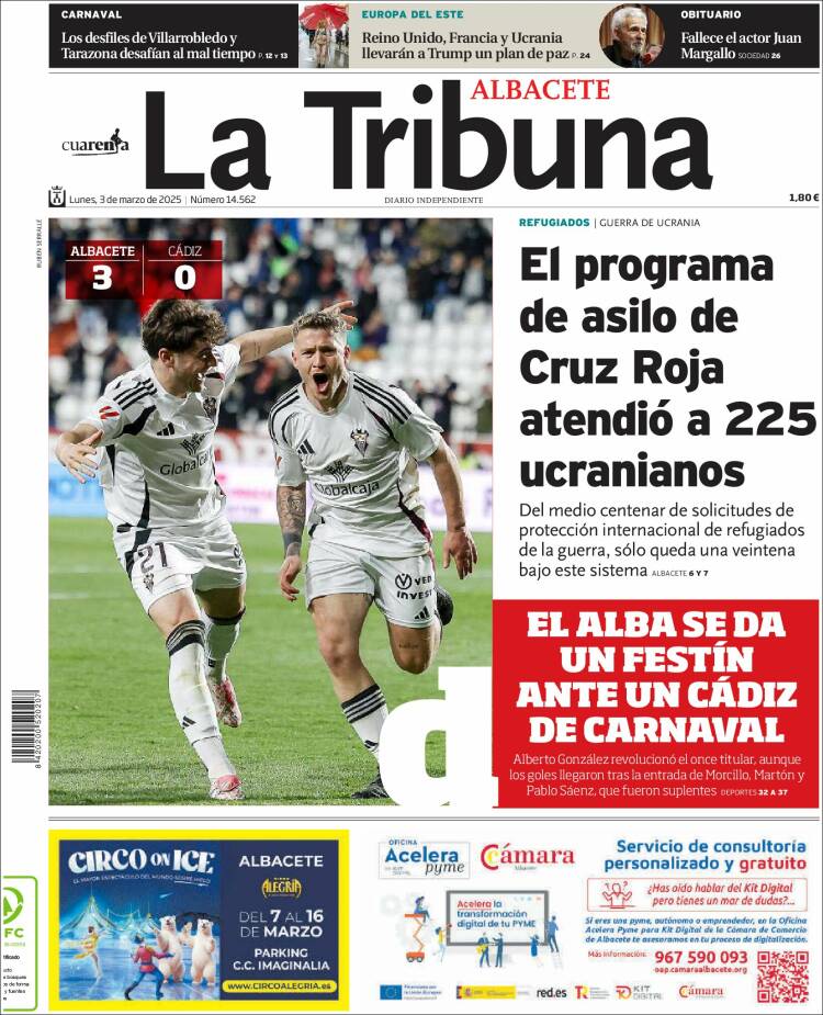 Portada de La Tribuna de Albacete (España)