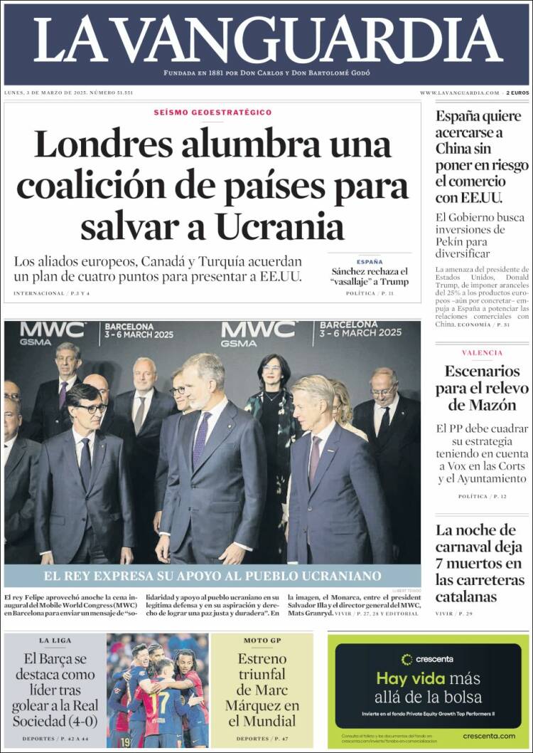 Portada de La Vanguardia (España)