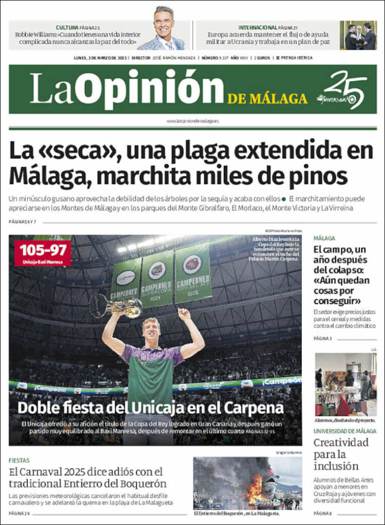 Portada de La Opinión de Málaga (España)